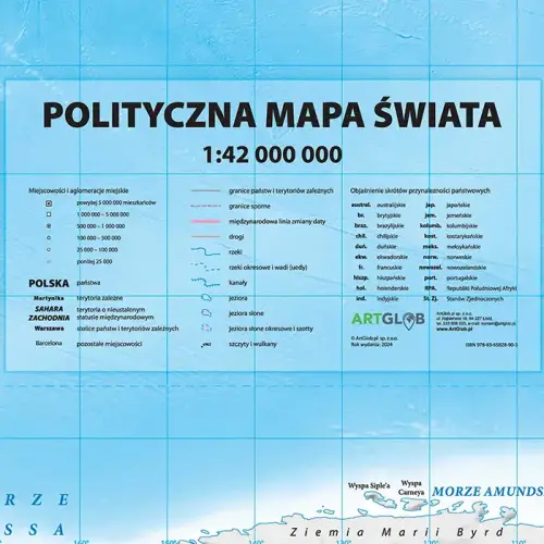 Świat mapa ścienna dwustronna polityczno - fizyczna 1:42 000 000